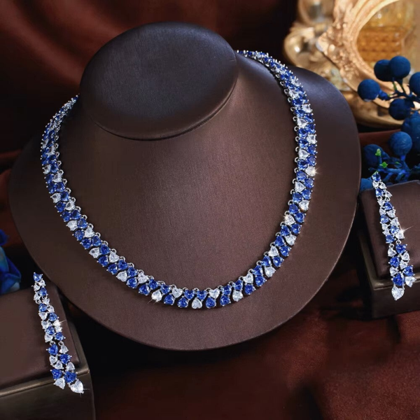 Blue Cubic Zirconia Crystal Necklace & Earrings Set