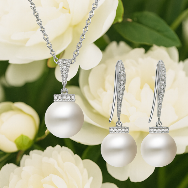 The Snowdrop – Pearl Necklace & Earrings Set