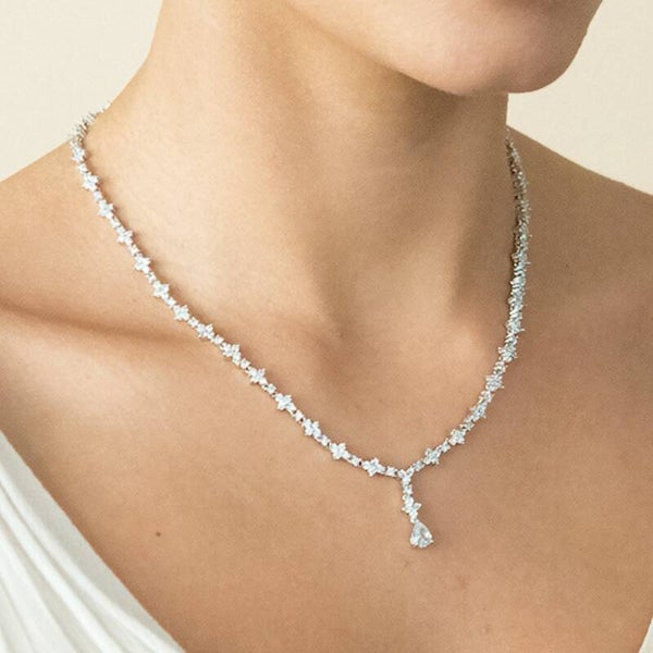 Kensington Rhodium Plated Bridal Necklace - Ivory and Co