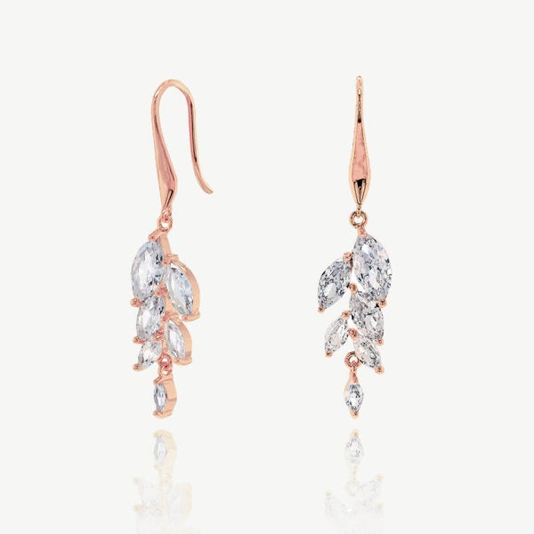 The Kenswick Rose Gold Leaf Drop Bridal Earrings