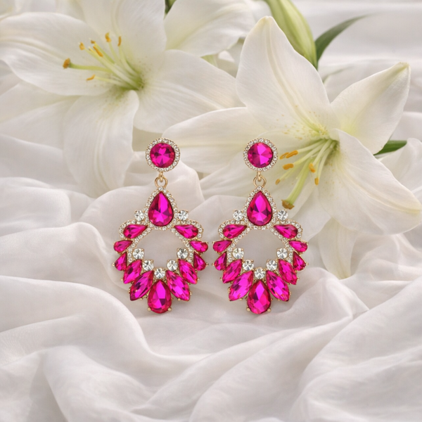 Rose Pink Cubic Zirconia Crystal Chandelier Earrings