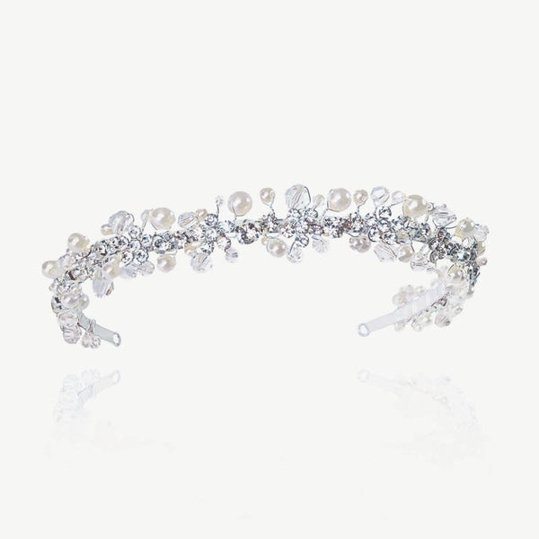 Margo Silver Crystal Pearl Headband Tiara