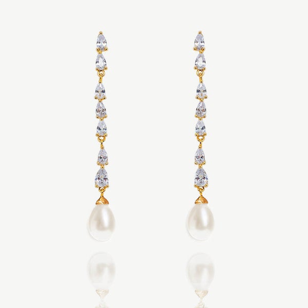 Melbourne Crystal Long Drop Gold Earrings - Ivory & Co