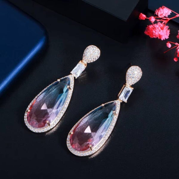 Luxury ombré teardrop earrings with sparkling cubic zirconia.