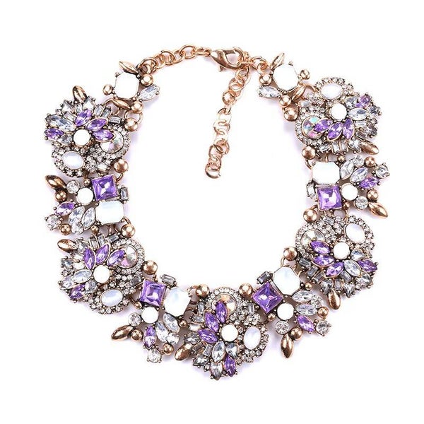 Amathyst Purple Crystal & Pearl Statement Necklace