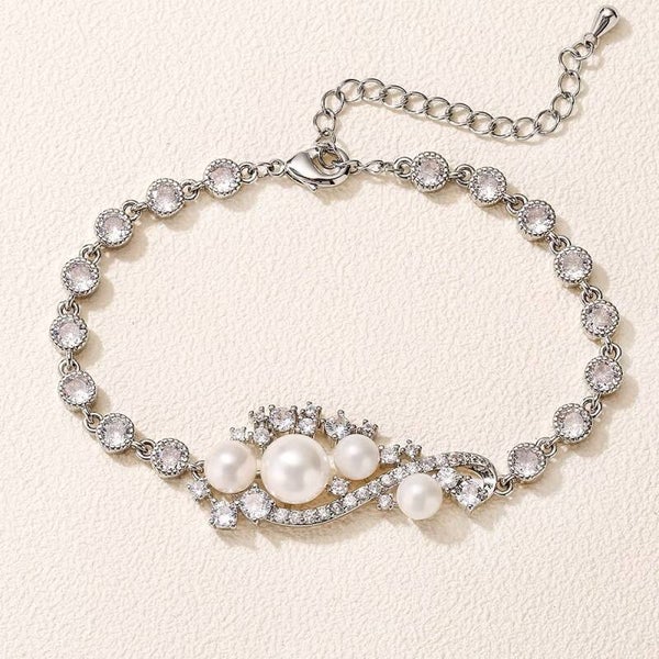 Celestia Bridal Pearl Crystal Bracelet