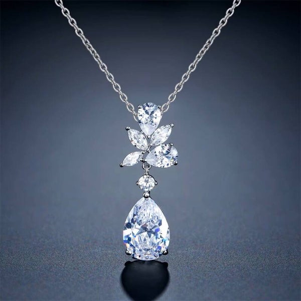 Bridal Pendant Cubic Zirconia Chain Necklace in Rose Gold Silver & Gold