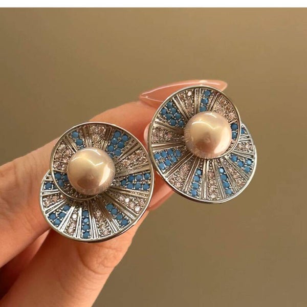 Turquoise Crystal Pearl Drop Earrings