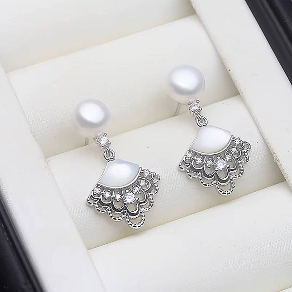 Bridal Pearl & Mother of Pearl Chandelier dangle Bridal Earrings
