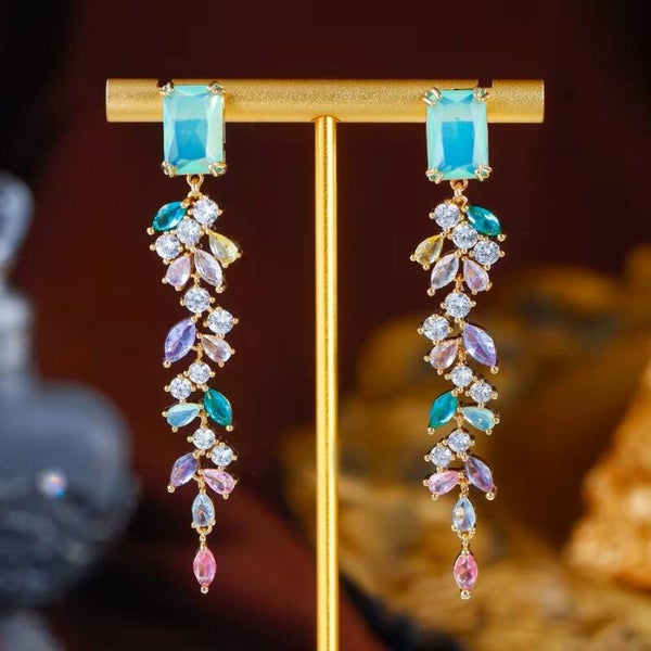 Luxury multicolour gemstone drop earrings
