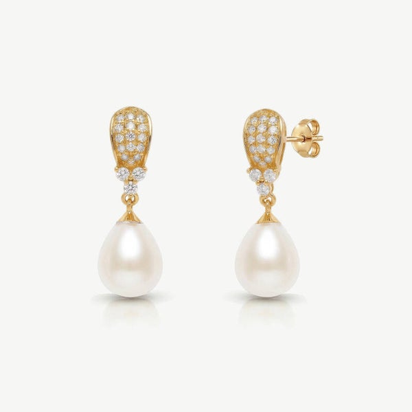 Serrano Crystal Pearl Gold Earrings