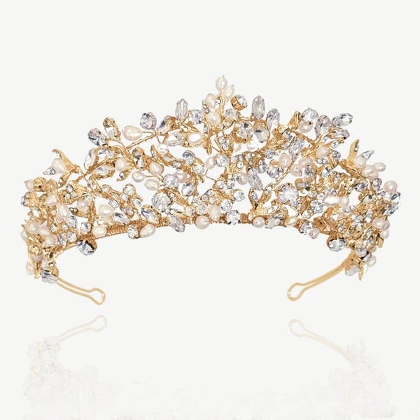 Tatiana  Pearl Blossom  Gold Statement Bridal Tiara - Ivory & Co.