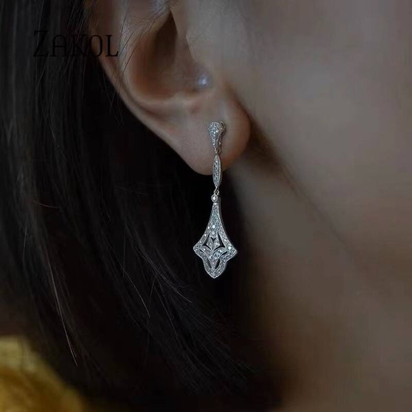 Vintage Cubic Zirconia Crystal Drop Earrings