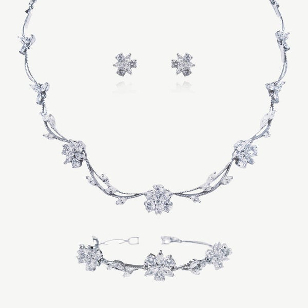 Waterlilly Rhodium‑Plated Bridal Jewellery Set