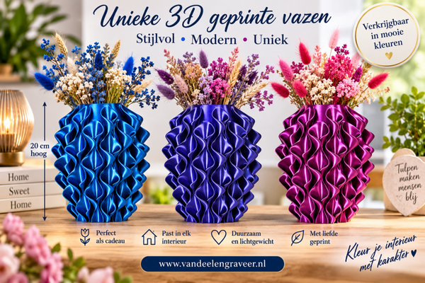 Unieke 3D-geprinte meer kleurige vaas.