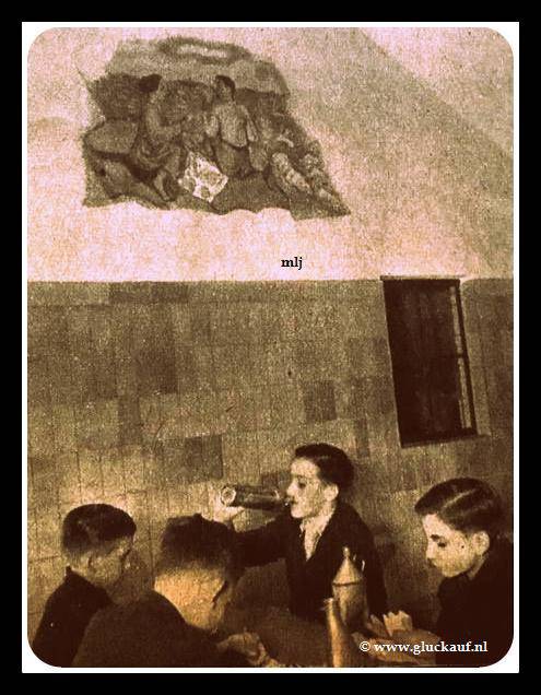 Botteren. Onder een wandschildering van E.Eggen.In het nieuwe ovs gebouw van de ON 1 uit 1949. © Cals/www.gluckauf.nl