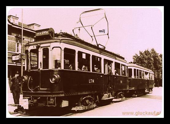 LTM,Deze tram vervoerde de mijnwerkers van de Staatsmijn Emma in Hoensbroek. Datum opname zondag 17 juli 1949.© www.gluckauf.nl