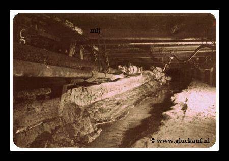 De Mijn Julia 1958 drijfzand in een tunnel, achter op de foto 2 koempels. © www.gluckauf.nl