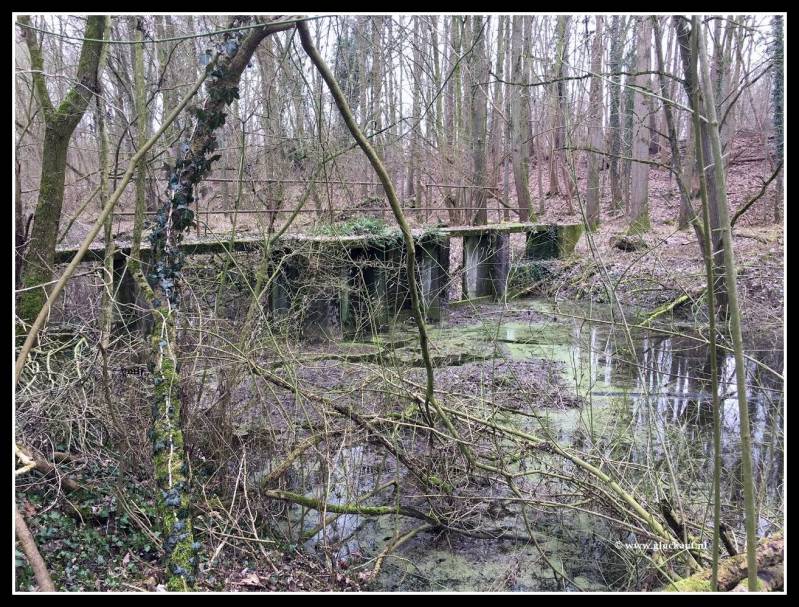 De loopbrug en de stuw bij de voormalige Schacht 4 in Schinnen. © www.gluckauf.nl