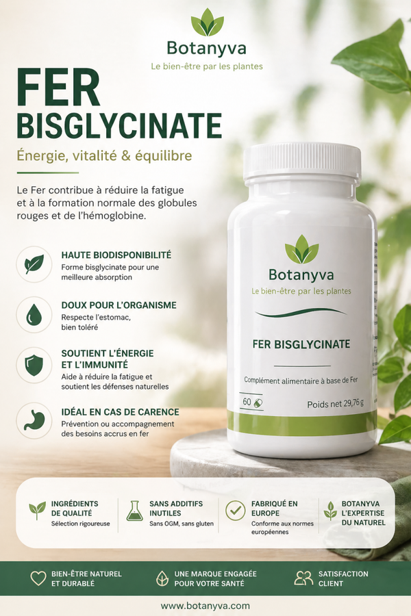 Fer Bisglycinate – Énergie, oxygénation & vitalité