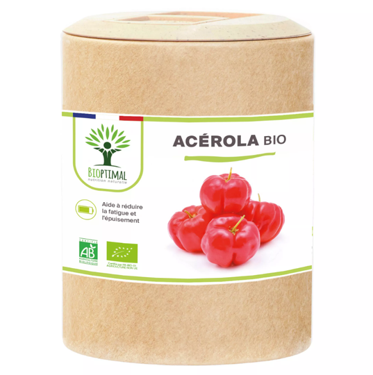 Acérola Bio - Complément alimentaire - Vitamine C - Anti-fatigue Système immunitaire - Extrait d'Acérola en gélules - Fabriqué en France - Vegan - 60 gélules