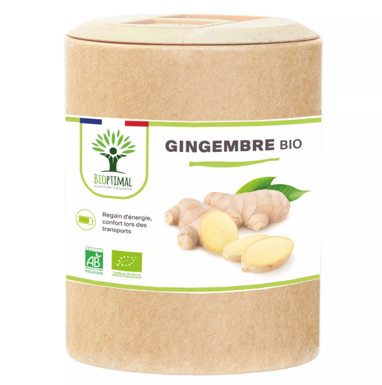 Gingembre Bio - Complément alimentaire - Energie Mal des transports Digestion - 270 mg par gélule - Fabriqué en France - Certifié par Ecocert - Vegan - 60 gélules