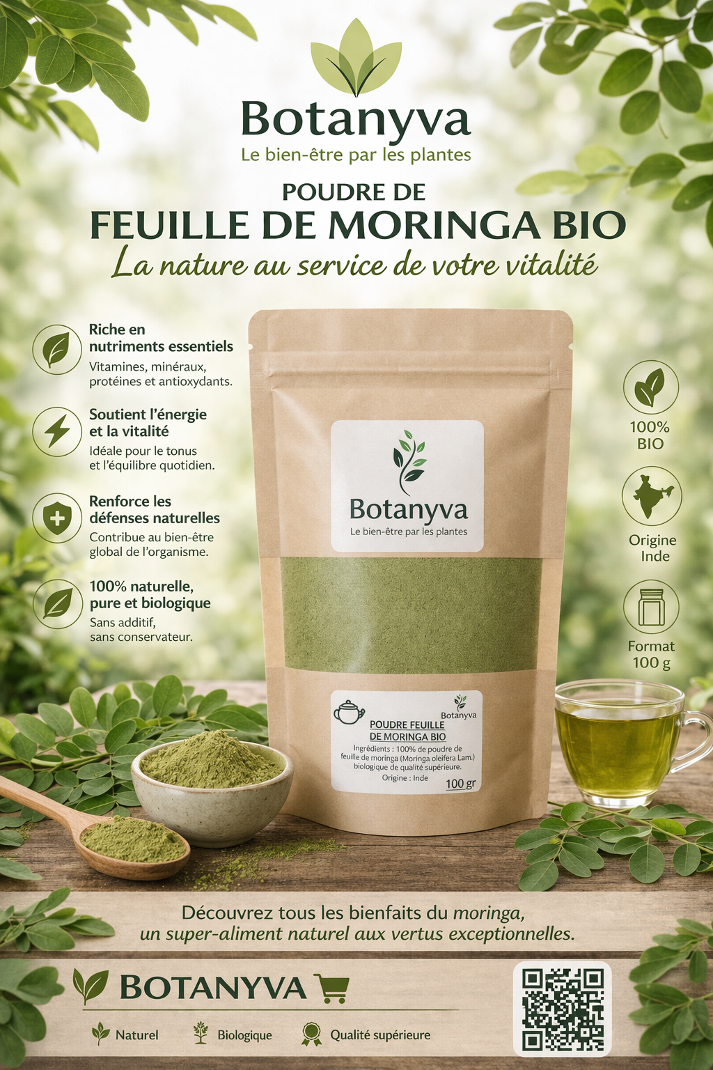 Poudre de Feuilles de Moringa Bio