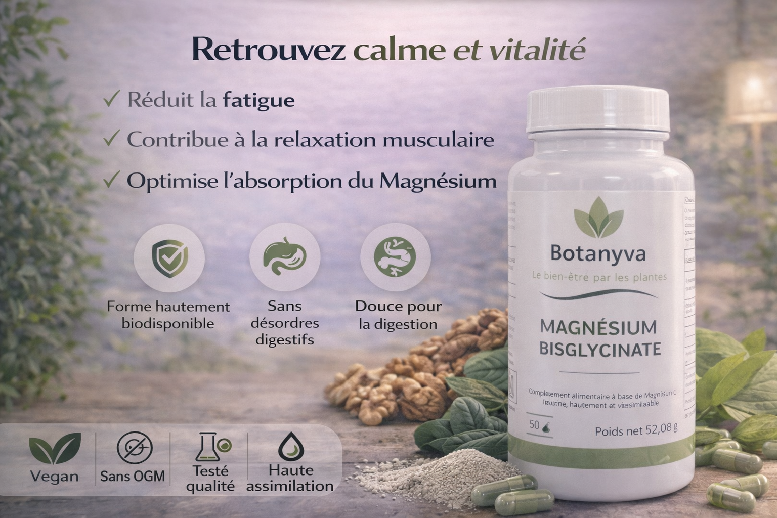 Magnésium Bisglycinate – Haute assimilation & équilibre nerveux