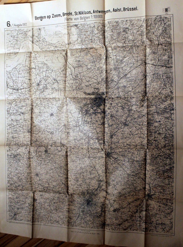 Carte militaire allemande daté 1917 Belgique secteur 6 " Anvers Brussel"
