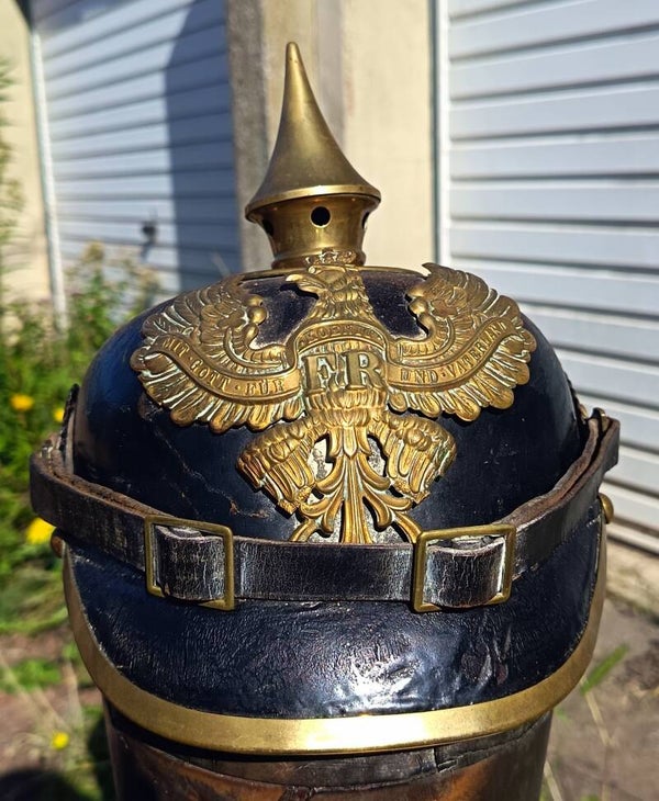Casque à pointe prussien troupe 1895 troupe régimenté JR132 Strasbourg Alsace !