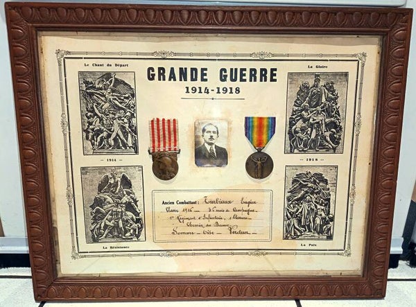 cadre Diplôme avec médaille soldat Régiment Infanterie Coloniale RIC ww1