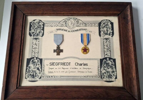 Diplôme avec médaille Alsacien engagé volontaire 60éme régiment artillerie ww1