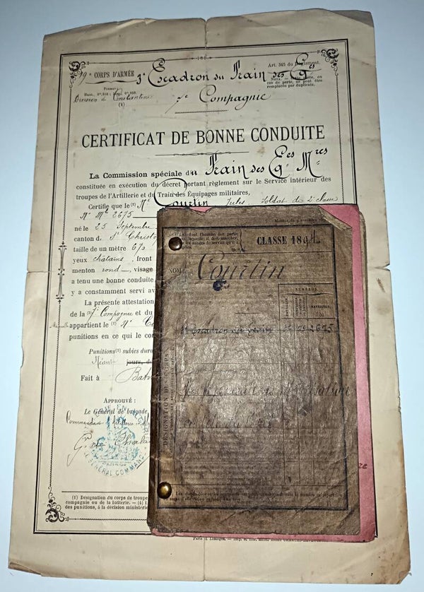 Livret militaire soldat train des équipages 1894 + documents anciens