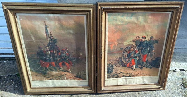 paire de grande lithographie  guerre 1870 sous cadre GAUBAULT