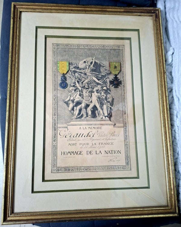 Diplôme + médailles soldat 127éme RI mort pour la France mars 1915 Marne