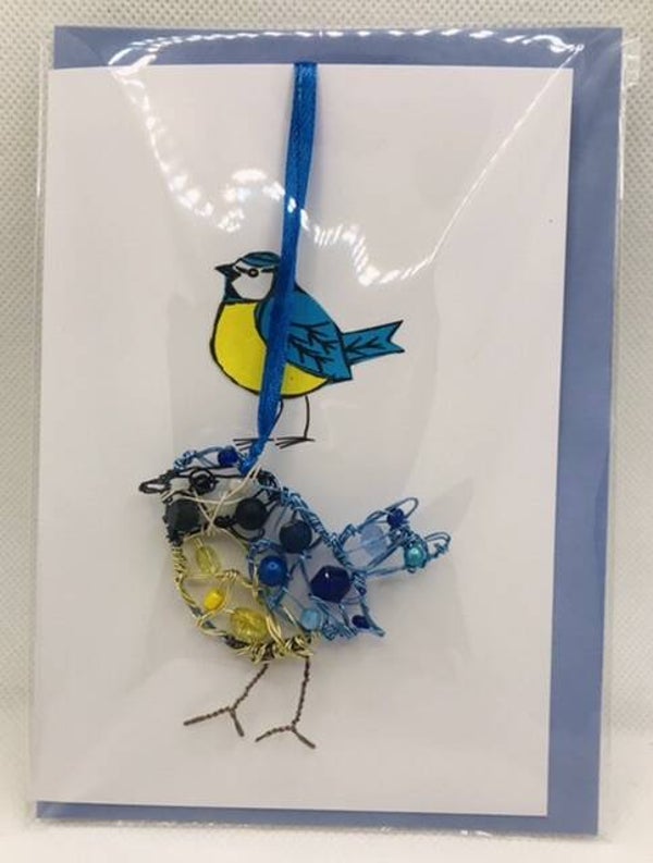 Blue Tit Card with detachable Blue tit decoration.