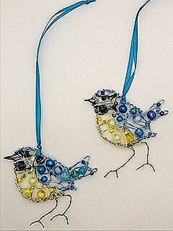 A pair of Blue Tit Christmas decorations