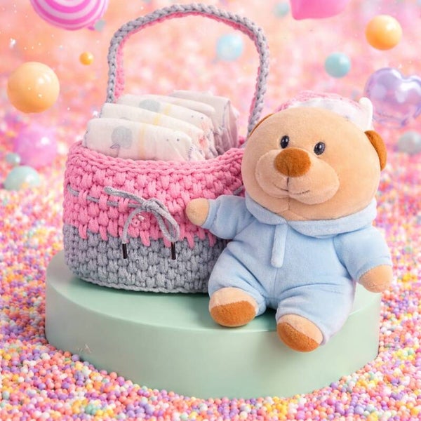 Panier rangement couches bébé bicolore