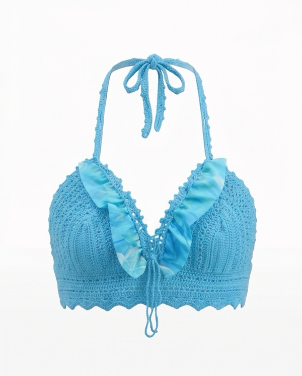 Top bleu turquoise et volants