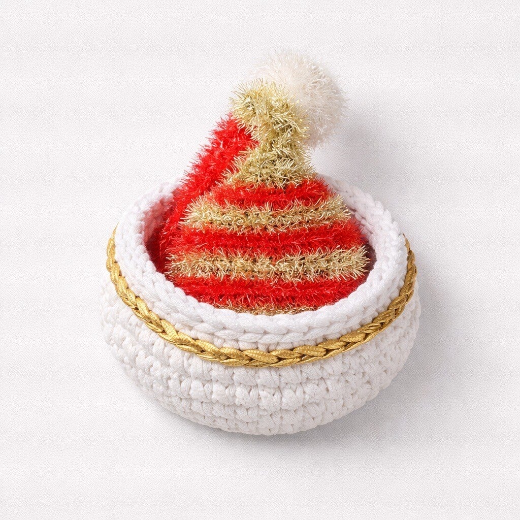 Corbeille Noël blanc et dorée 3 Tawashis