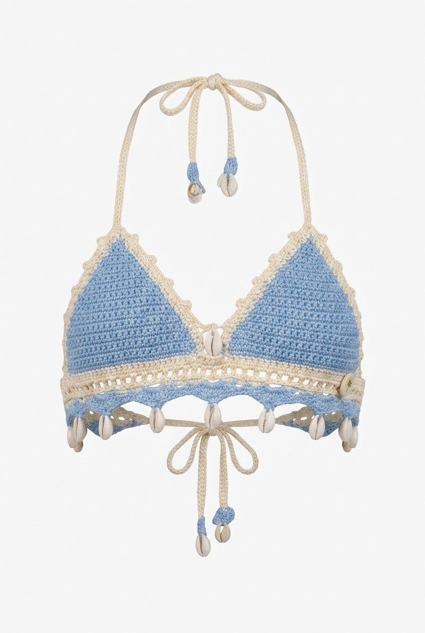 Top bleu et blanc coquillages