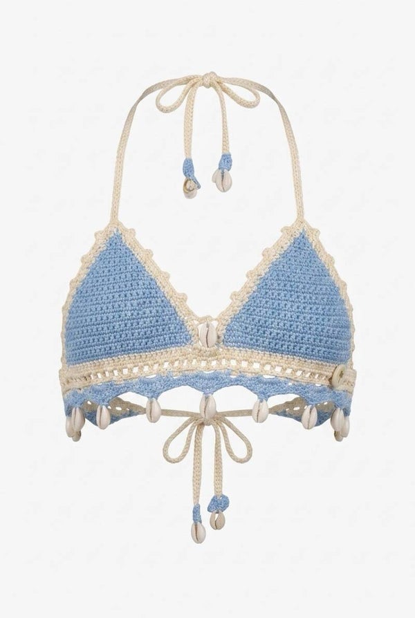 Top bleu et blanc coquillages
