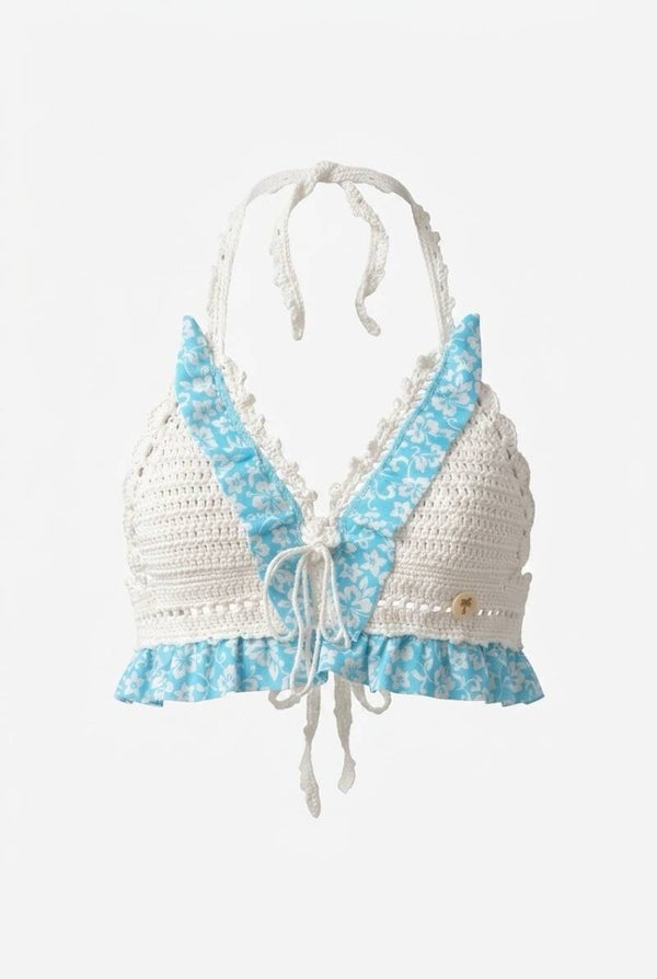 Croq Top blanc et volants paréo turquoise