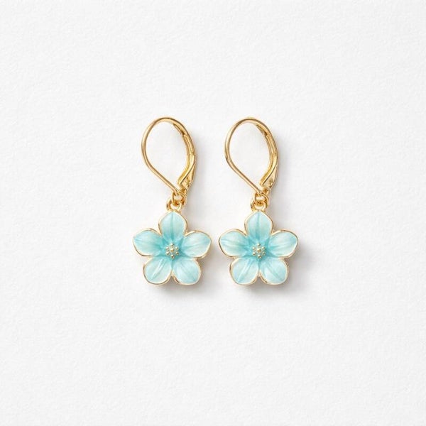 Boucles d’oreilles  fleurs bleues et dorées