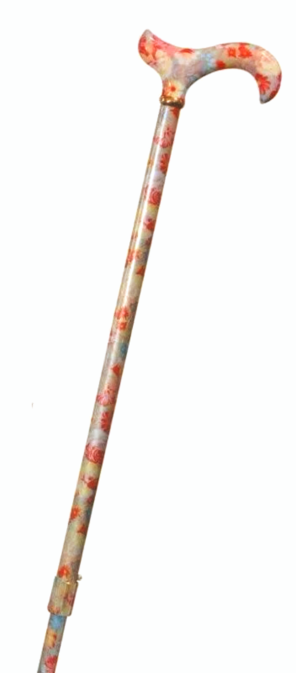 4097E  Dames instelbare wandelstok bloemen tea party