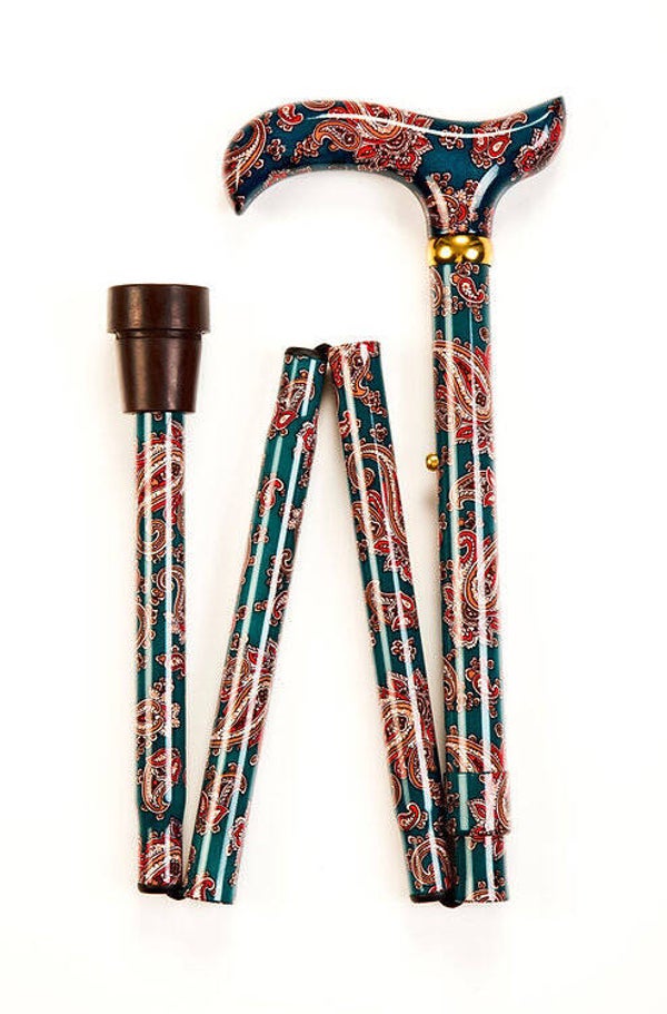 Opvouwbare wandelstok met groen Paisley motief