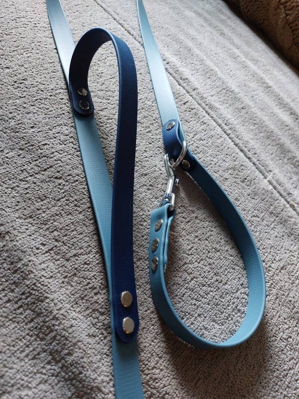 Two-toned Blue Biothane hands-free leash