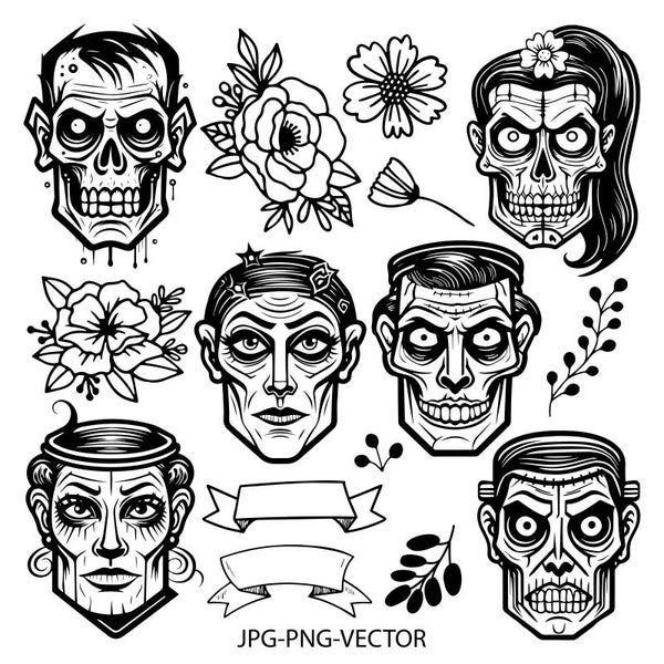 Floral Zombie Digital Stamps