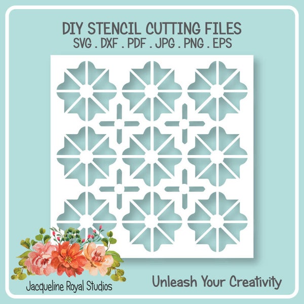 Geometric Flower Tile Stencil