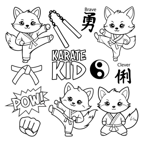Karate Fox Digital Stamps